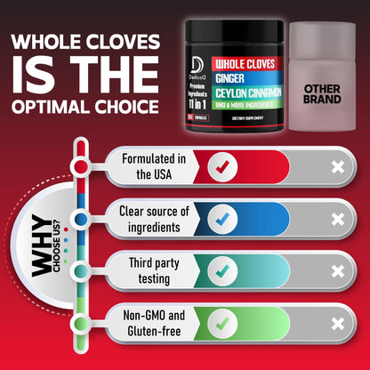 DEDICAD 11in1 Cloves Supplement with Ginger, Ceylon Cinnamon and 8 Other More - Digestive, Immune System, Mood Support - 60 Capsules - 30 Days Supply - Maple Wellness Supplements