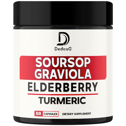 DEDICAD 11in1 Graviola Soursop Capsules - Blended with Elderberry, Turmeric, Ginger, Milk Thistle, Cranberry & More - Support Positive Mood, Immune System & Body Management - Maple Wellness Supplements