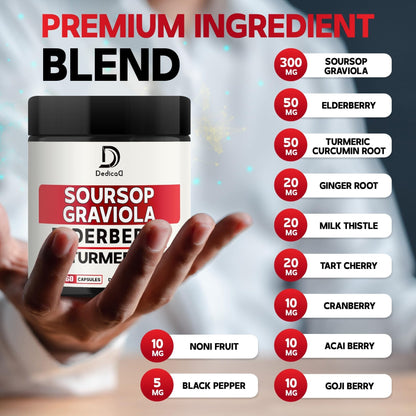 DEDICAD 11in1 Graviola Soursop Capsules - Blended with Elderberry, Turmeric, Ginger, Milk Thistle, Cranberry & More - Support Positive Mood, Immune System & Body Management - Maple Wellness Supplements
