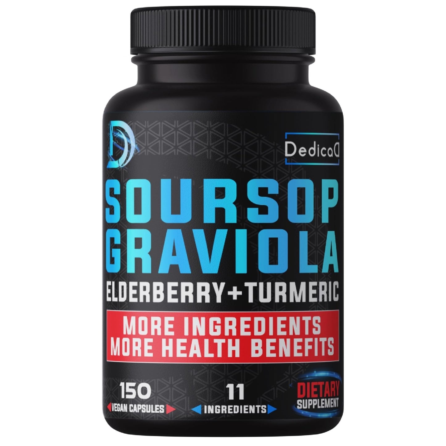 DEDICAD 11in1 Graviola Soursop Capsules for 5 Months Supply with Soursop Fruit, Elderberry, Turmeric, Ginger, Milk Thistle, Cranberry & More - Mood - 150 Vegan Capsules - Maple Wellness Supplements