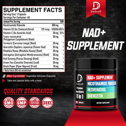 DEDICAD 11in1 NAD Supplement with Nicotinamide Riboside, Quercetin, Resveratrol and 8 More - 2 Month Supply - Maple Wellness Supplements