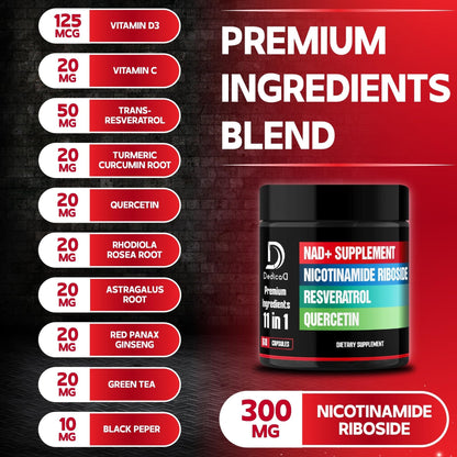 DEDICAD 11in1 NAD Supplement with Nicotinamide Riboside, Quercetin, Resveratrol and 8 More - 2 Month Supply - Maple Wellness Supplements