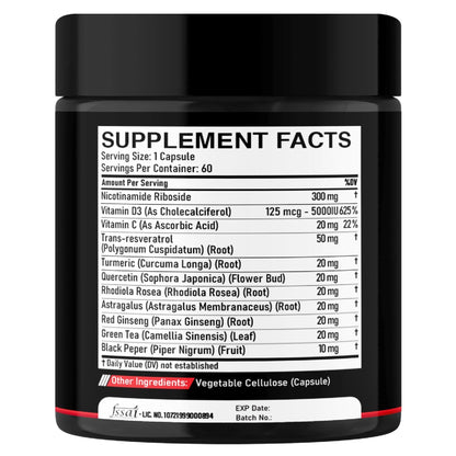 DEDICAD 11in1 NAD Supplement with Nicotinamide Riboside, Quercetin, Resveratrol and 8 More - 2 Month Supply - Maple Wellness Supplements