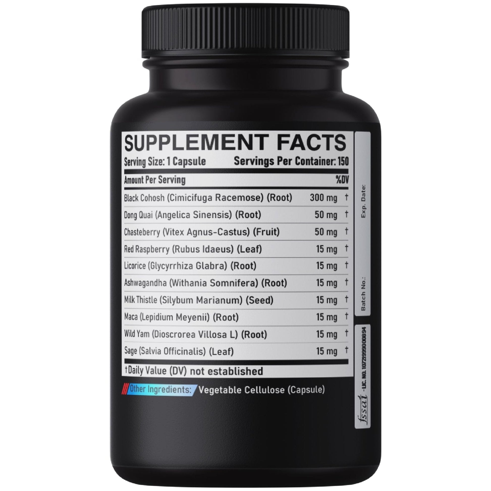 DEDICAD 12in1 Black Cohosh 5-Month Supply for Menopause Support Supplement with Dong Quai, Chasteberry, Red Raspberry, Licorice, Wild Yam & More - 150 Capsules - Maple Wellness Supplements