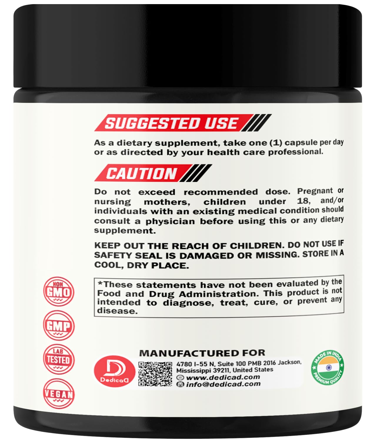 DEDICAD 12in1 Wormwood Capsules Black Walnut Cloves, Ginger, Turmeric Curcumin & Black Pepper - Immune System - 60 Capsules - Maple Wellness Supplements