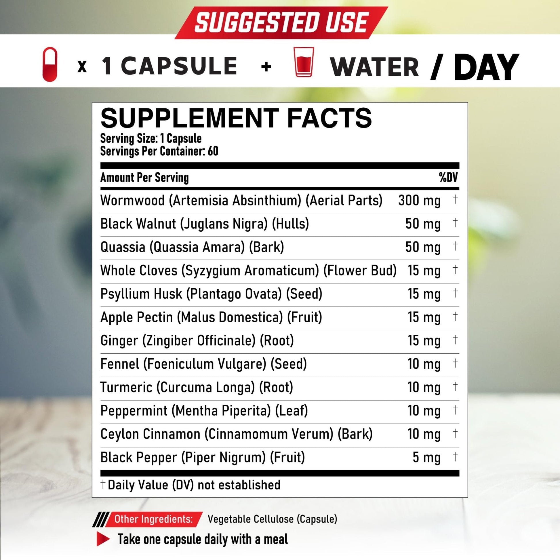 DEDICAD 12in1 Wormwood Capsules Black Walnut Cloves, Ginger, Turmeric Curcumin & Black Pepper - Immune System - 60 Capsules - Maple Wellness Supplements