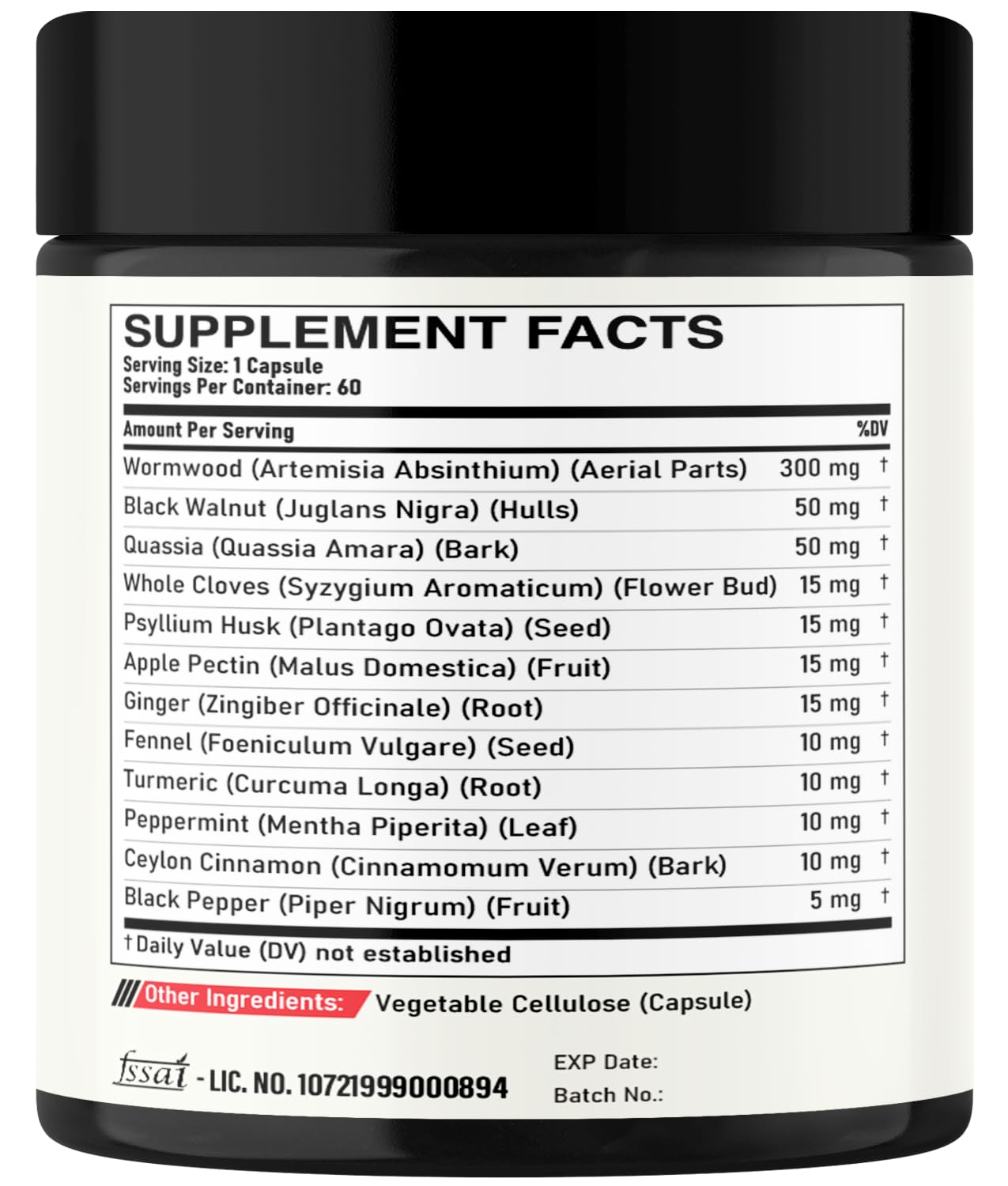 DEDICAD 12in1 Wormwood Capsules Black Walnut Cloves, Ginger, Turmeric Curcumin & Black Pepper - Immune System - 60 Capsules - Maple Wellness Supplements