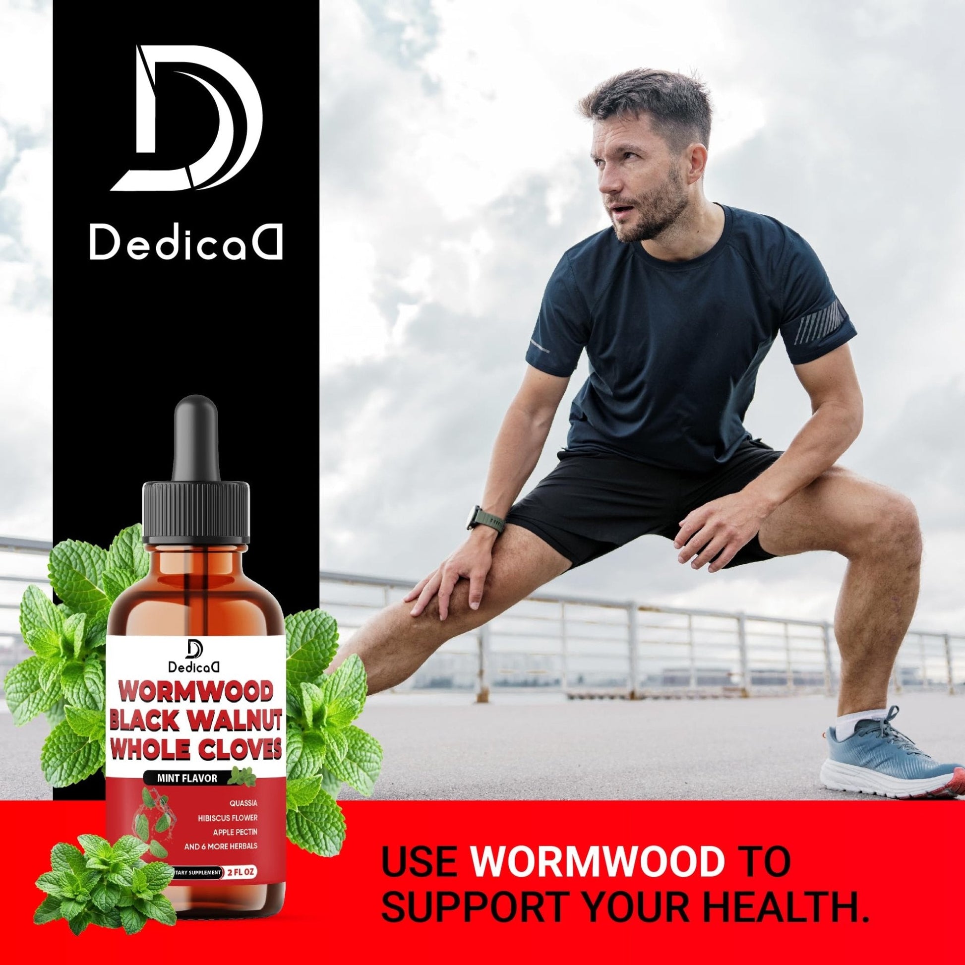 DEDICAD 12in1 Wormwood Liquid Drops Added Black Walnut, Whole Cloves and 9 More Herbs - 2 Fl Oz - 60 Days Supply - Mint Flavor - Maple Wellness Supplements