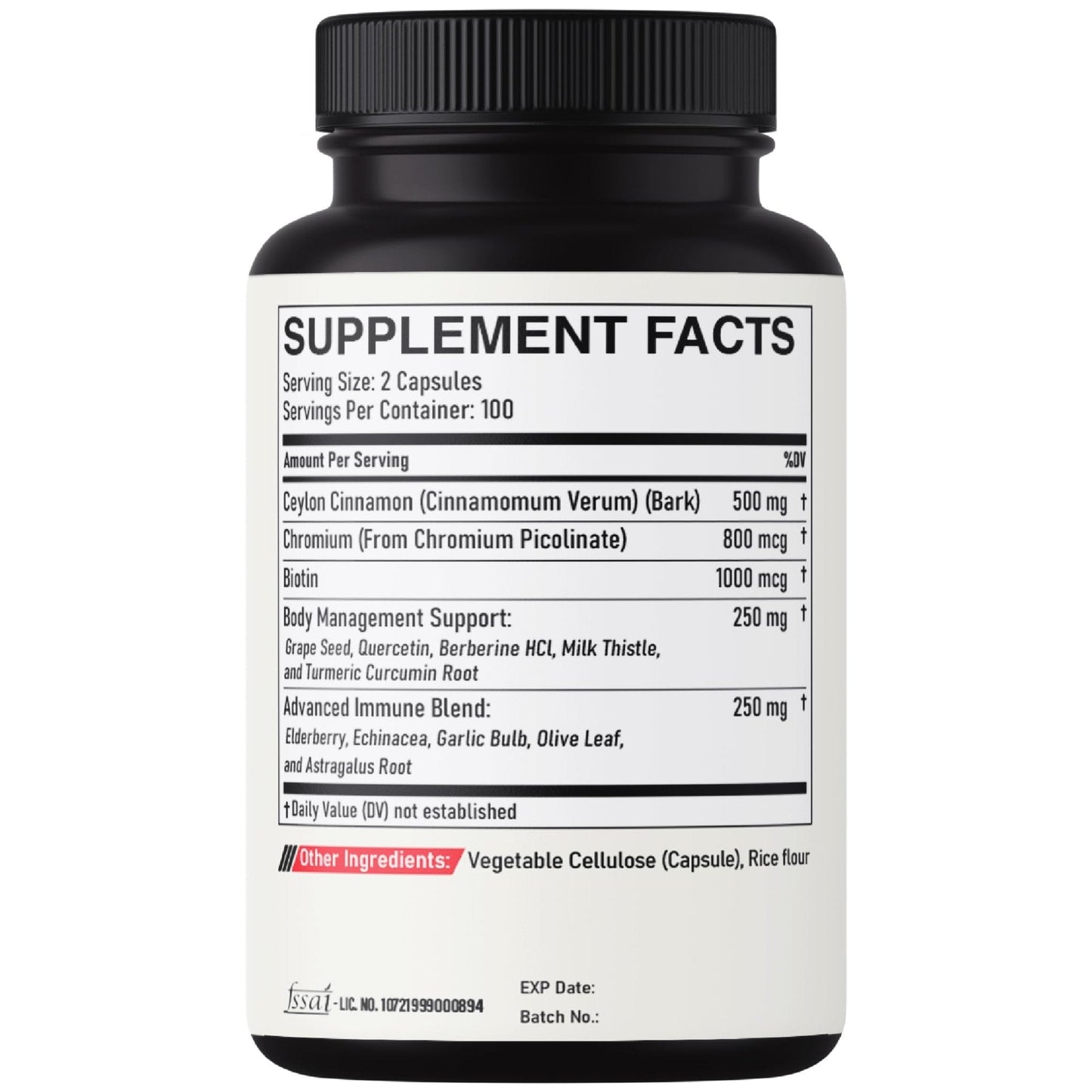 DEDICAD 13in1 Ceylon Cinnamon Capsules - 200 Capsules with Chromium Picolinate, Biotin, Grape Seed, Elderberry & More - Maple Wellness Supplements