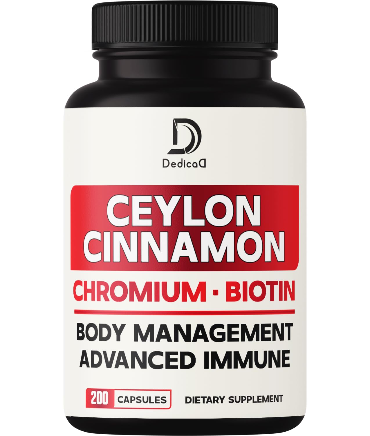 DEDICAD 13in1 Ceylon Cinnamon Capsules - 200 Capsules with Chromium Picolinate, Biotin, Grape Seed, Elderberry & More - Maple Wellness Supplements