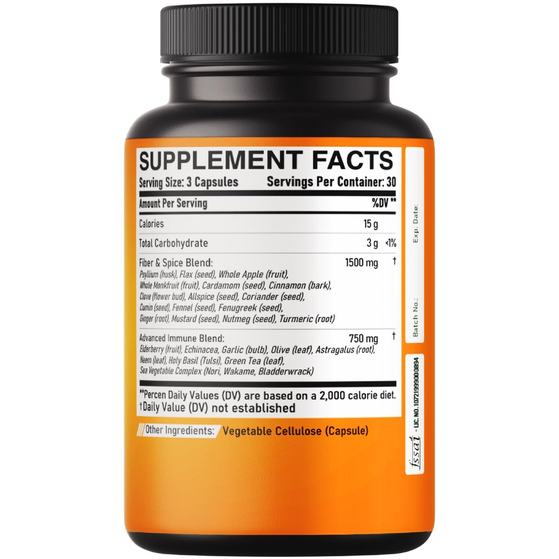 DEDICAD 27in1 Fiber and Spice Supplement - Combined with Organic Psyllium, Whole Apple, Elderberry & More - Support Mood, Body & Immunity - 90 Capsules for 1 Month - Maple Wellness Supplements