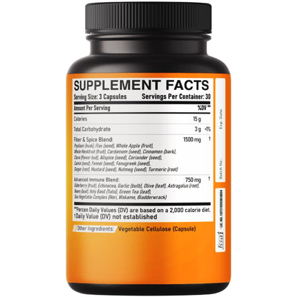 DEDICAD 27in1 Fiber and Spice Supplement - Combined with Organic Psyllium, Whole Apple, Elderberry & More - Support Mood, Body & Immunity - 90 Capsules for 1 Month - Maple Wellness Supplements