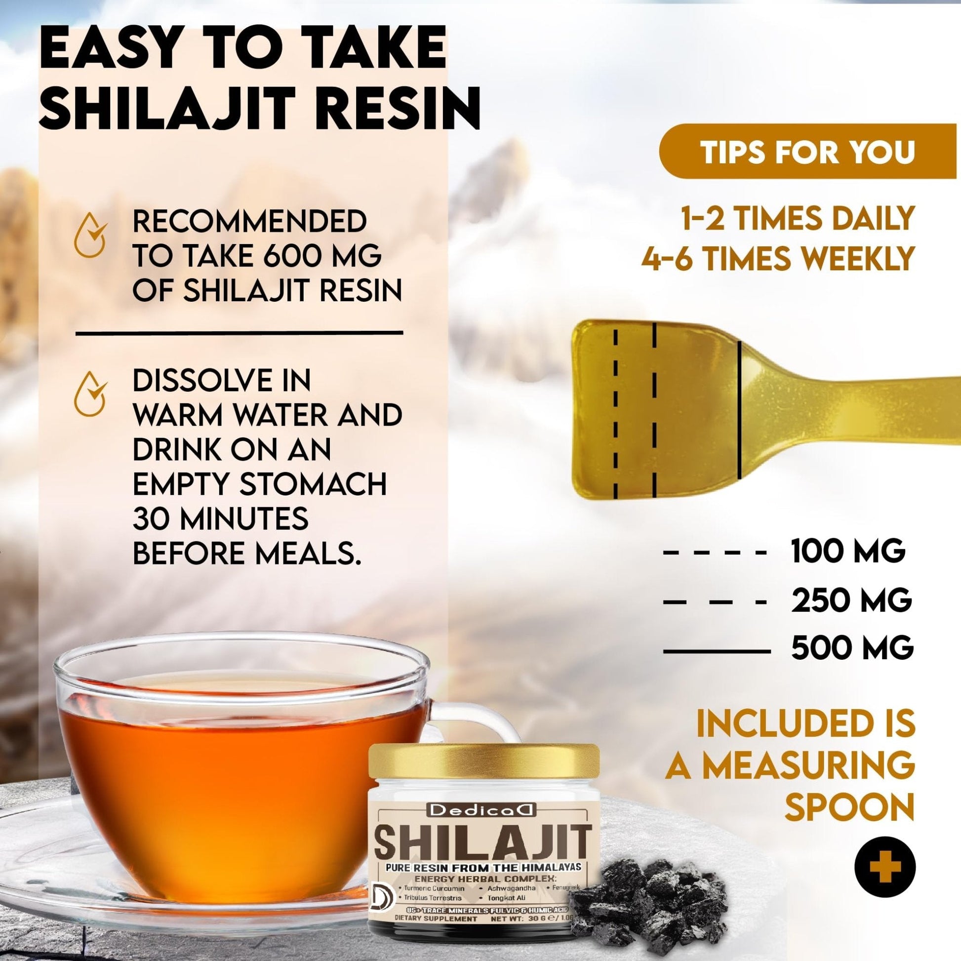 DEDICAD 30g Shilajit Resin with Herbal Complex - Paullinia Guarana, Gotu Kola Leaf & More - Shilajit Pure Himalayan Organic for Immune System, Energy Production, Brain Health & Stamina - Maple Wellness Supplements