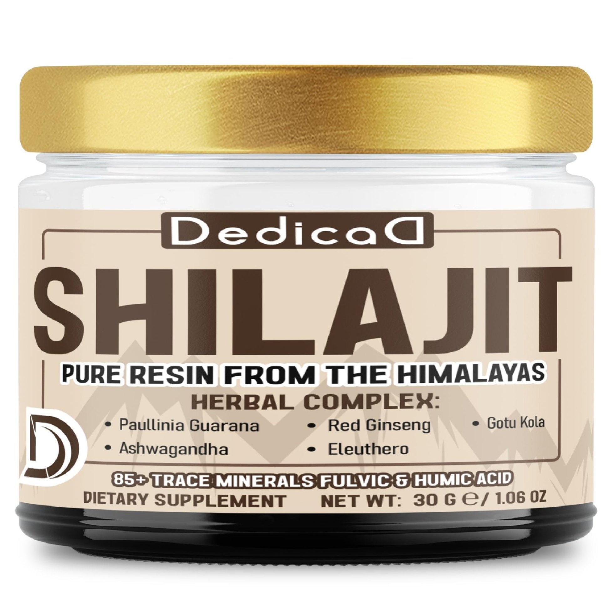 DEDICAD 30g Shilajit Resin with Herbal Complex - Paullinia Guarana, Gotu Kola Leaf & More - Shilajit Pure Himalayan Organic for Immune System, Energy Production, Brain Health & Stamina - Maple Wellness Supplements