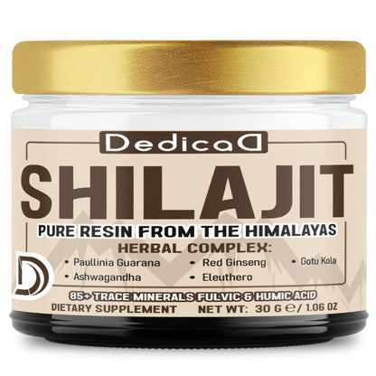 DEDICAD 30g Shilajit Resin with Herbal Complex - Paullinia Guarana, Gotu Kola Leaf & More - Shilajit Pure Himalayan Organic for Immune System, Energy Production, Brain Health & Stamina - Maple Wellness Supplements