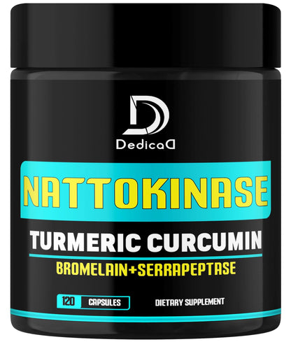 DEDICAD 4-in-1 Nattokinase 2000 Fu, Turmeric, Bromelain, Serrapeptase - Spike Protein Detox - Body Balance, Circulation Health & Immune System - 120 Capsules 4-Month Supply - Maple Wellness Supplements