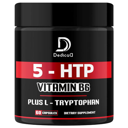 DEDICAD 5 HTP Supplement 1010mg - 60 Capsules - 3in1 Combined with Vitamin B6, L-Tryptophan - Comfortable Mood, Brain Health, Body Management & Immune System Support - Maple Wellness Supplements