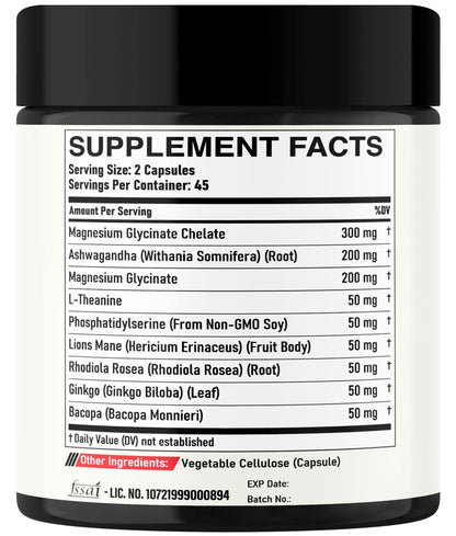 DEDICAD 9in1 Cortisol Supplement - Ashwagandha and Magnesium Glycinate and Chelate - Brain Health & Restful Night & Mood Balance - 90 Capsules Supply 45 Days - Maple Wellness Supplements
