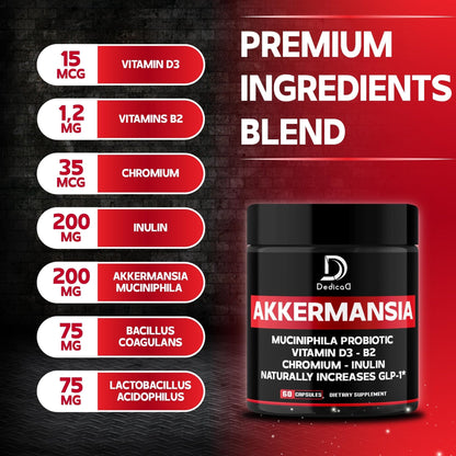 DEDICAD Akkermansia Probiotic for Increases GLP-1 - Contains Inulin, Bacillus Coagulans, Lactobacillus Acidophilus & Chromium - 60 Days Supply - 60 Capsules - Maple Wellness Supplements