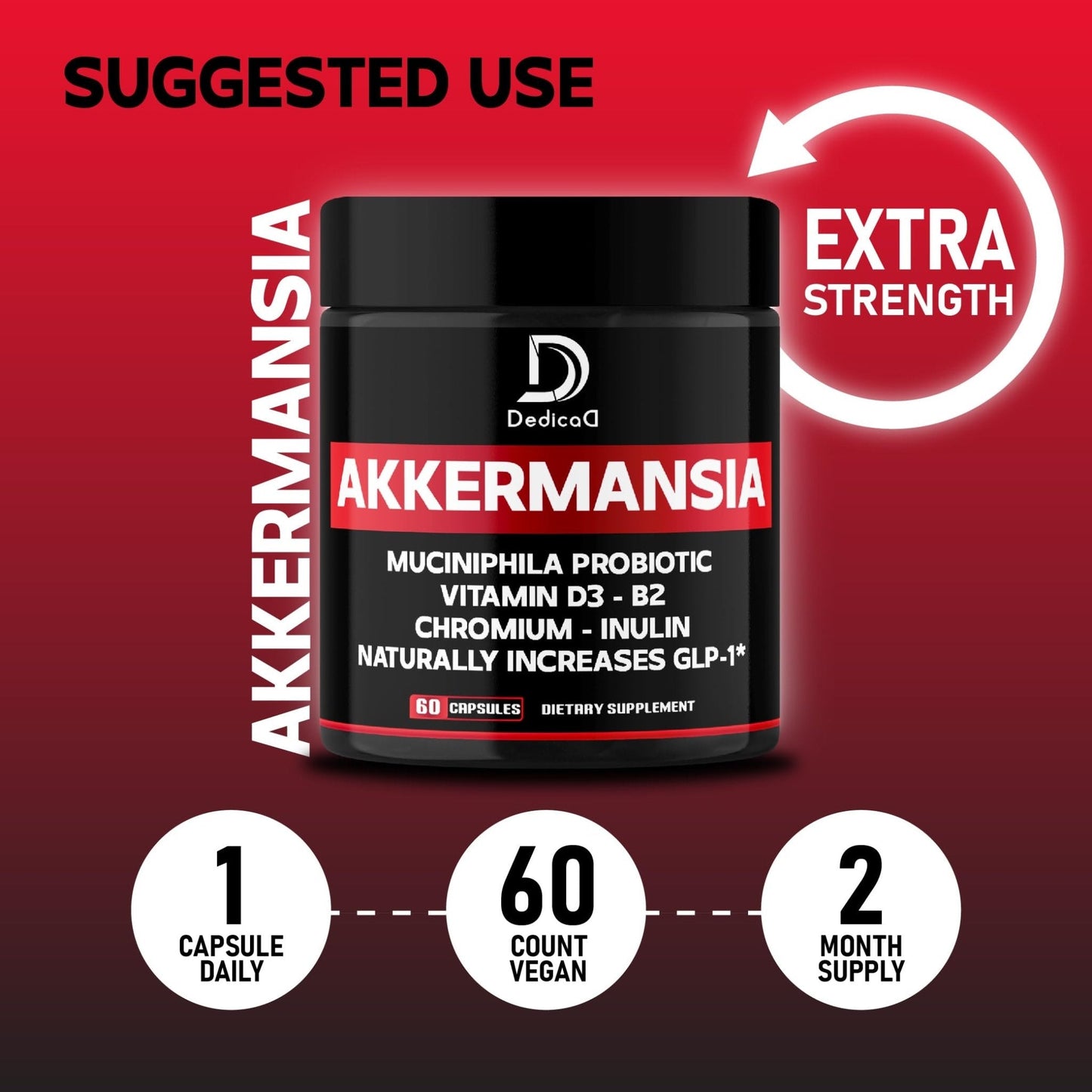 DEDICAD Akkermansia Probiotic for Increases GLP-1 - Contains Inulin, Bacillus Coagulans, Lactobacillus Acidophilus & Chromium - 60 Days Supply - 60 Capsules - Maple Wellness Supplements