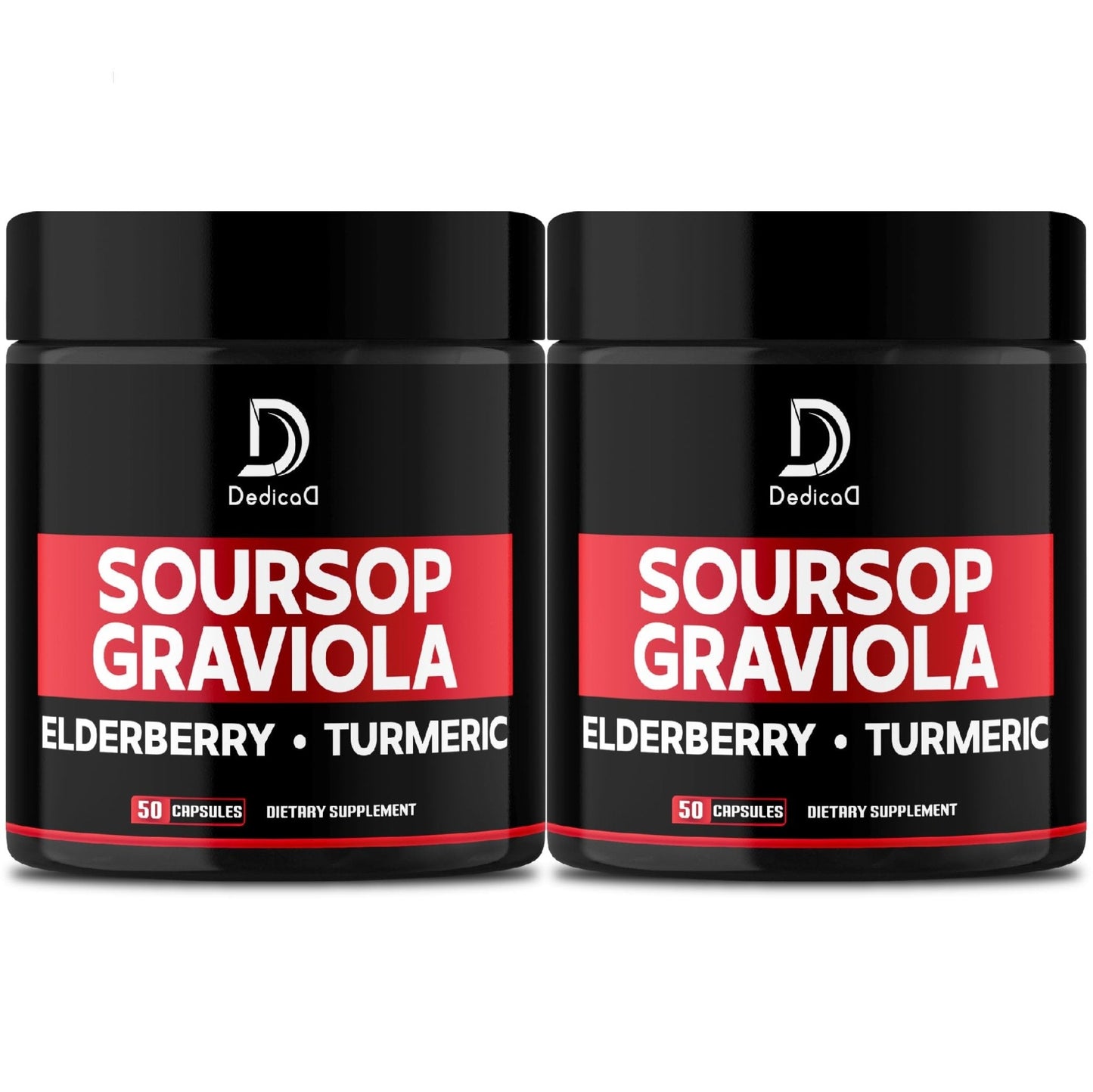 DEDICAD Graviola Soursop Leaves Capsules - 2 Packs 50 Capsules for 100-Day Supply - 11in1 Extract with Elderberry, Turmeric, Ginger, Milk Thistle, Cranberry & More - Support Mood, Immune & Body Health - Maple Wellness Supplements