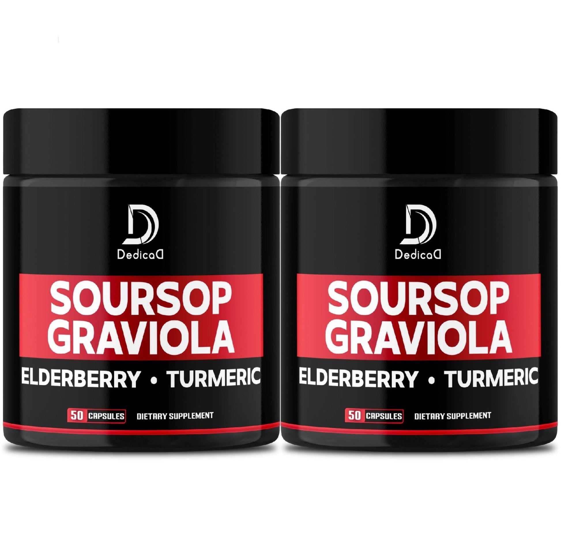 DEDICAD Graviola Soursop Leaves Capsules - 2 Packs 50 Capsules for 100-Day Supply - 11in1 Extract with Elderberry, Turmeric, Ginger, Milk Thistle, Cranberry & More - Support Mood, Immune & Body Health - Maple Wellness Supplements