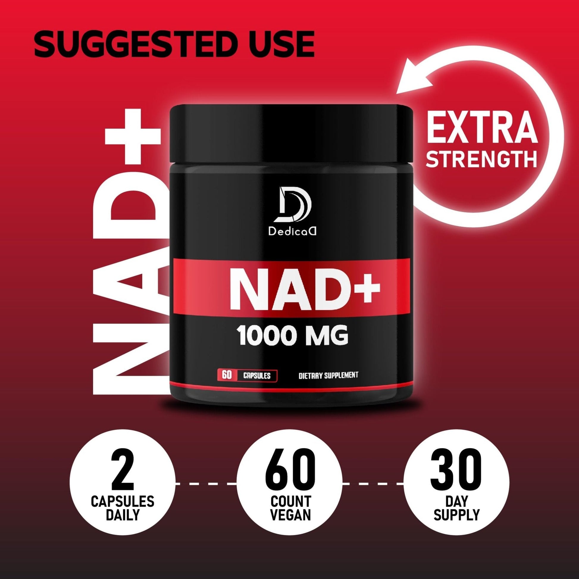 DEDICAD NAD Supplement 1000 mg - Pure NAD Supplement - Energy and DNA Repair, Aging Defense, Brain Function - 60 Capsules - Maple Wellness Supplements