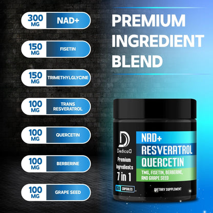 DEDICAD NAD.+ Supplement - Combined to Resveratrol, Quercetin, Berberine, Fisetin, TMG and Grape Seed - 60 Capsules - Maple Wellness Supplements