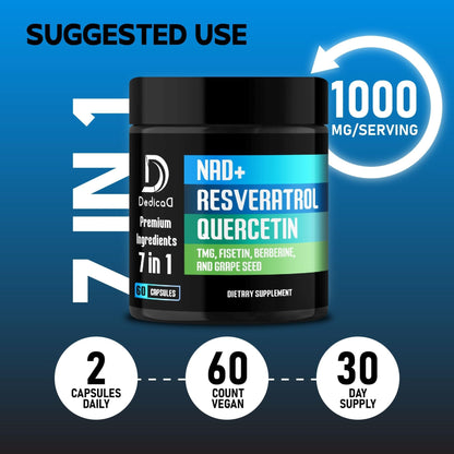 DEDICAD NAD.+ Supplement - Combined to Resveratrol, Quercetin, Berberine, Fisetin, TMG and Grape Seed - 60 Capsules - Maple Wellness Supplements