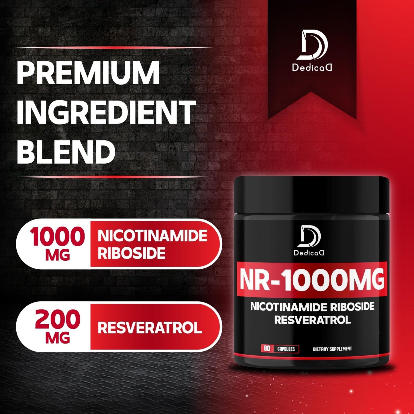 DEDICAD NAD Supplement with Nicotinamide Riboside and Trans Resveratrol - NR for Men & Women - 80 Capsules - Maple Wellness Supplements
