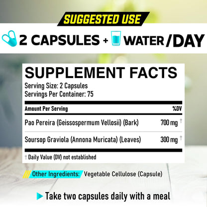 DEDICAD Pao Pereira Bark Extract and Graviola Soursop - 150 Capsules Supply - Maple Wellness Supplements