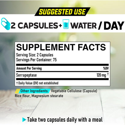 DEDICAD Serrapeptase Supplement 240,000 SPU - 150 Capsules for Smooth Breathing, Heart Health & Immune System Support - 75-Serving Supply - Maple Wellness Supplements