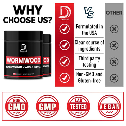 DEDICAD Wormwood Capsules - 12 Herbs Blended Black Walnut, Cloves, Ginger, Turmeric, Cinnamon, Apple, Quassia - 2 Packs 50 Capsules - Maple Wellness Supplements