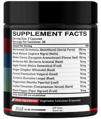 DEDICAD Wormwood Capsules Supplement - Extracted from Black Walnut, Cloves, Turmeric, Apple, Berberine HCl & More - 11 Ingredients Combined for Immune System, Body Management - 60 Capsules - Maple Wellness Supplements