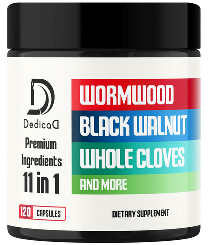 DEDICAD Wormwood Supplement - 120 Capsules Extracted from Black Walnut, Cloves, Turmeric, Apple, Berberine HCl & More - 11 Ingredients Combined for Immune System - 2-Month Supply - Maple Wellness Supplements