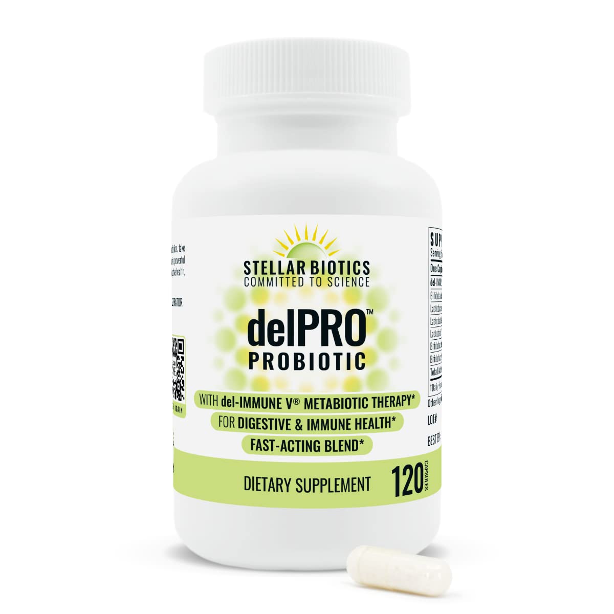 Del-Immune V® + Delpro Probiotic & Prebiotic Blend by Stellar Biotics - Promotes Optimal Gut Health, Digestion, Immune Support & Mood (120 Capsules) - Maple Wellness Supplements