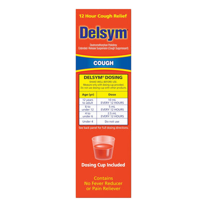 Delsym 12 Hour Cough Medicine for Adults, Powerful Relief for 12 Hours, Cough Suppressant Liquid with Extended-Release Dextromethorphan, Orange Flavor Liquid Cough Syrup, 5 Fl Oz (Pack of 1) - Maple Wellness Supplements