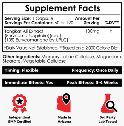 Depot Tongkat Ali Extract Capsules | 100mg | 60 Count | 10% Eurycomanone by HPTLC | Eurycoma longifolia Root Extract - Maple Wellness Supplements