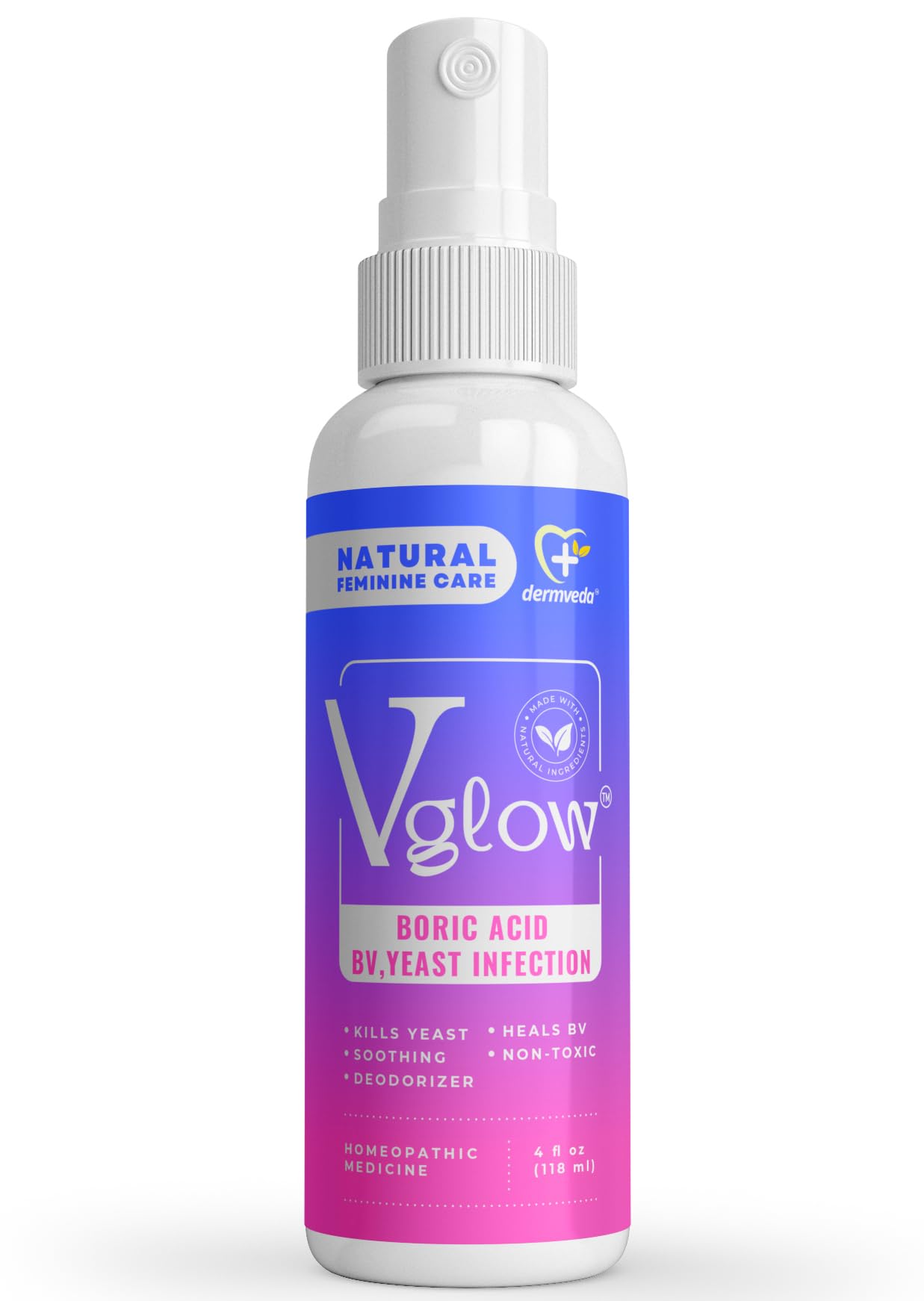 Dermveda Boric Acid BV Relief for Women - Natural Yeast Infection, Odor, Itch Relief Solution - Treats Yeast Infection Symptoms with Effective Boric Acid Formula. - Maple Wellness Supplements