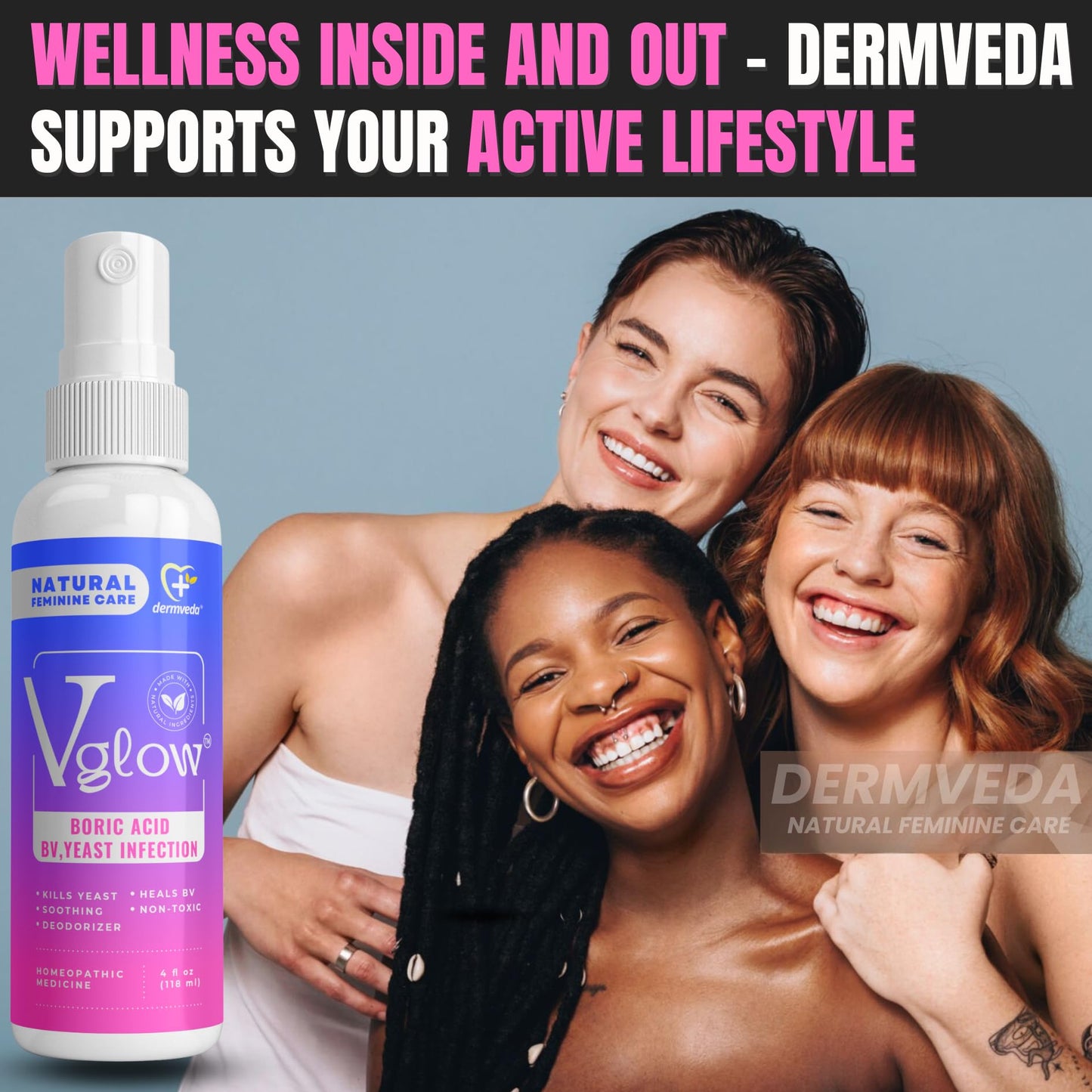 Dermveda Boric Acid BV Relief for Women - Natural Yeast Infection, Odor, Itch Relief Solution - Treats Yeast Infection Symptoms with Effective Boric Acid Formula. - Maple Wellness Supplements