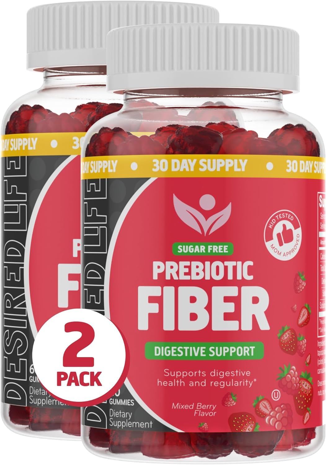Desired Life Prebiotic Fiber Gummies for Adults and Kids – 4g Sugar Free Natural Berry Flavored Gummies - Supports Digestive Health - Maple Wellness Supplements