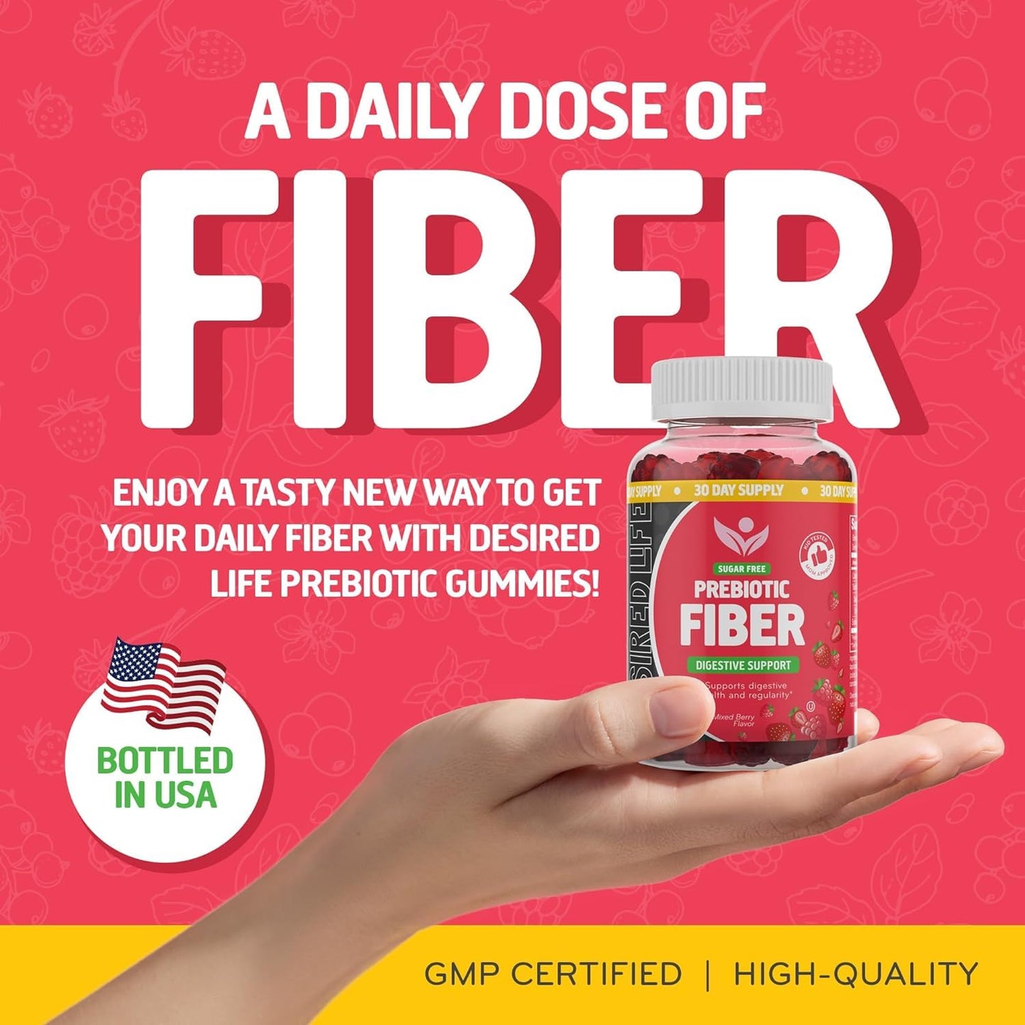 Desired Life Prebiotic Fiber Gummies for Adults and Kids – 4g Sugar Free Natural Berry Flavored Gummies - Supports Digestive Health - Maple Wellness Supplements