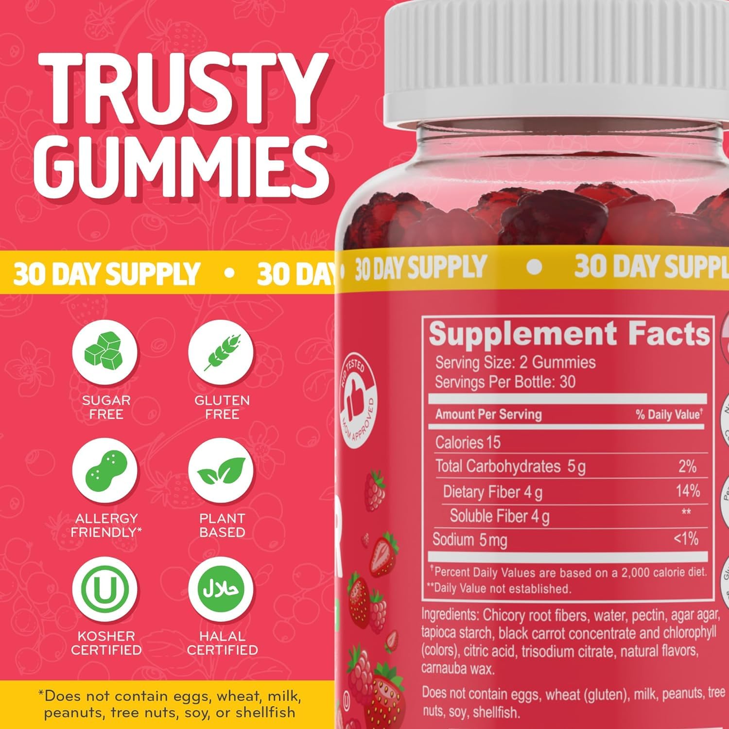 Desired Life Prebiotic Fiber Gummies for Adults and Kids – 4g Sugar Free Natural Berry Flavored Gummies - Supports Digestive Health - Maple Wellness Supplements