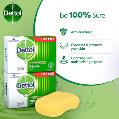 Dettol Anti Bacterial Original Soap 100g Twin Pack Dermatologically Tested - Maple Wellness Supplements