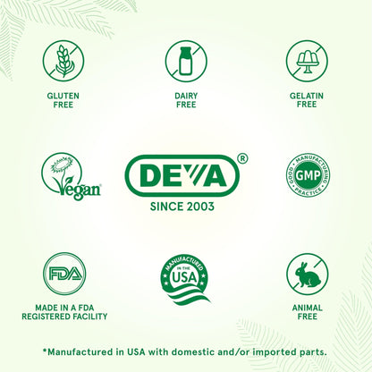 DEVA Vegan Probiotic Supplement - Pre, Pro, and Postbiotics for Digestive Health, 5 Billion CFU, Soil-Based, Spore-Forming, Dairy Free, FOS Prebiotics - Maple Wellness Supplements