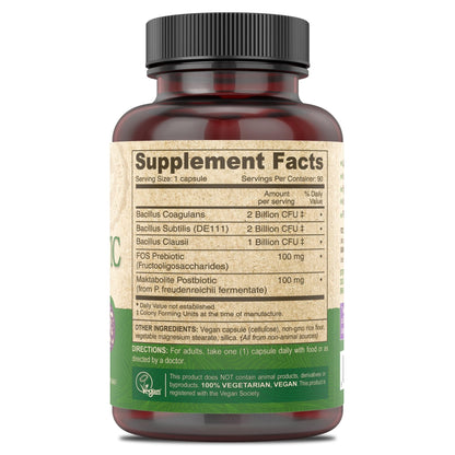 DEVA Vegan Probiotic Supplement - Pre, Pro, and Postbiotics for Digestive Health, 5 Billion CFU, Soil-Based, Spore-Forming, Dairy Free, FOS Prebiotics - Maple Wellness Supplements