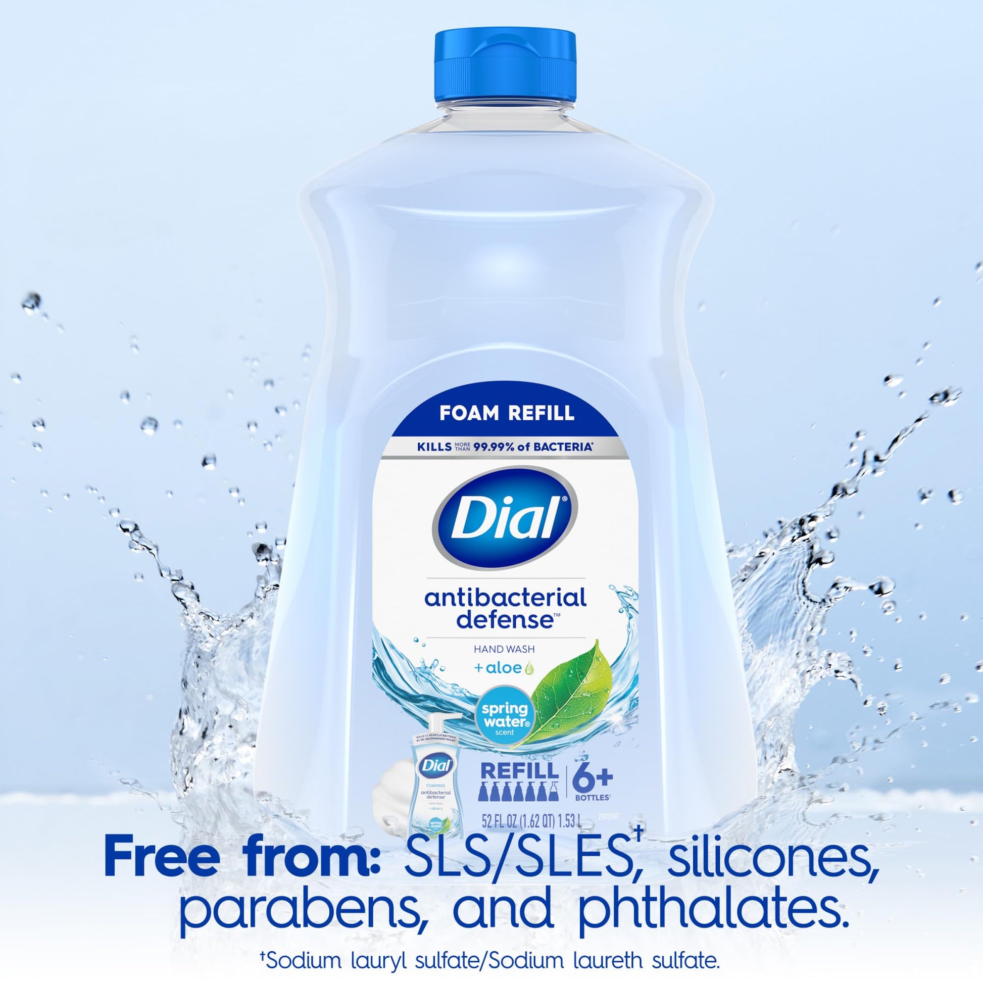 Dial Antibacterial Defense Foaming Hand Soap + Aloe, Spring Water Scent, 52 Fl Oz Hand Soap Refill - Maple Wellness Supplements