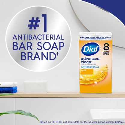 Dial Antibacterial Deodorant Bar Soap, Advanced Clean Gold, 4 Oz, 32 Bars, Round the Clock Odor Protection - Maple Wellness Supplements