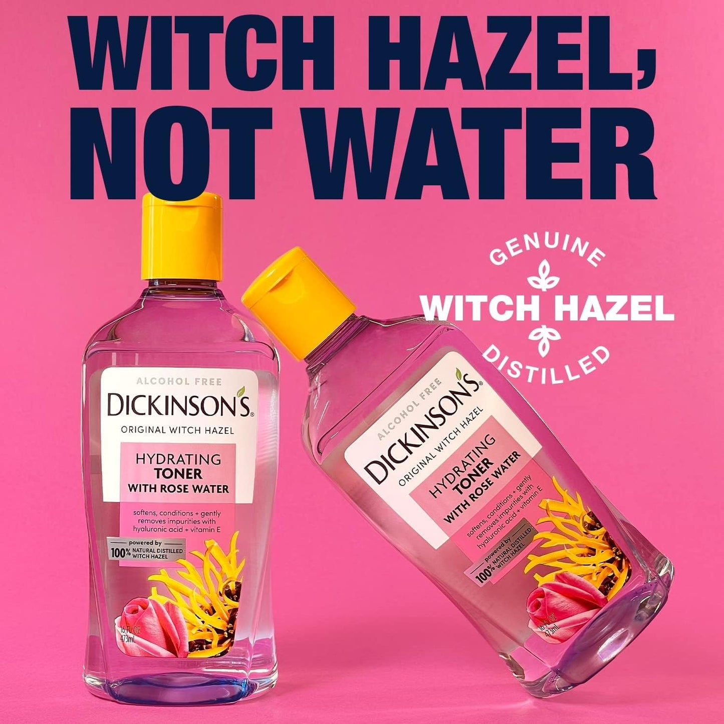 Dickinson's Enhanced Witch Hazel Hydrating Toner with Rosewater, Alcohol Free, 98% Natural Formula, 16 Fl Oz (Pack of 1) - Maple Wellness Supplements