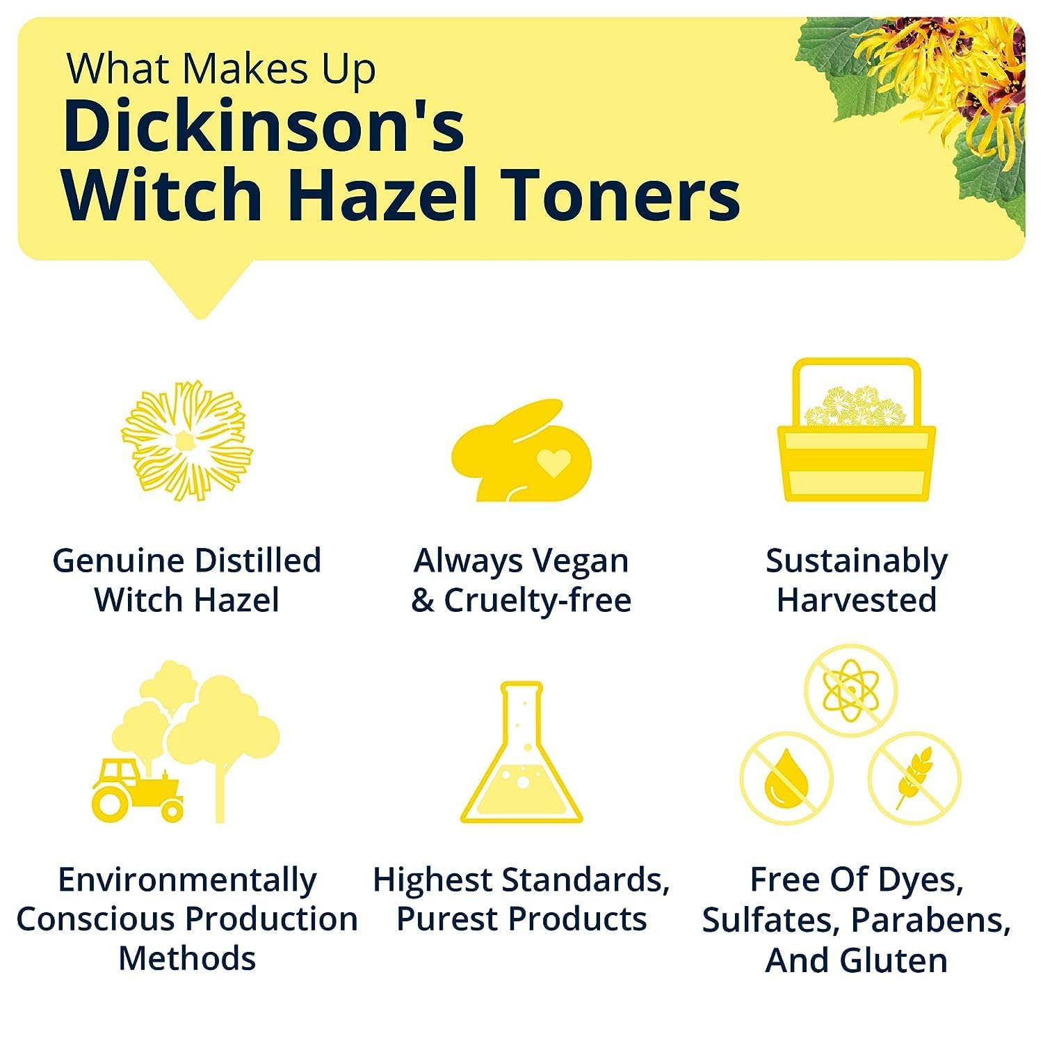 Dickinson's Enhanced Witch Hazel Hydrating Toner with Rosewater, Alcohol Free, 98% Natural Formula, 16 Fl Oz (Pack of 1) - Maple Wellness Supplements